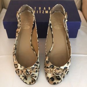 Stuart Weitzman Peeptoe Leopard Print Flat, Sz 9B